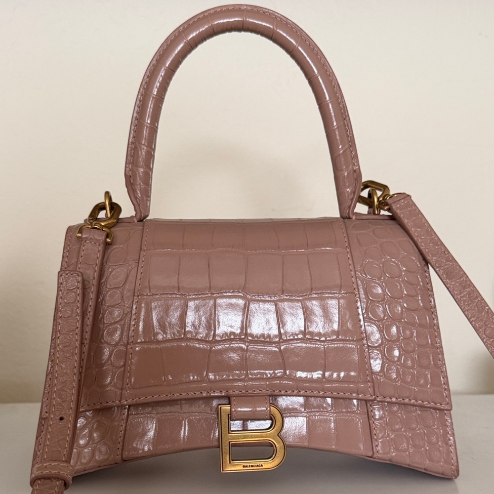 Balenciaga Croc-Embossed Tan Satchel